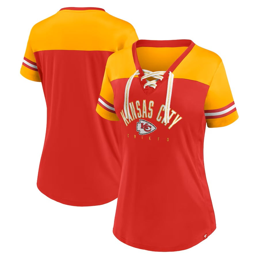 NFL Women's Kansas City Chiefs Blitz & Glam Lace-Up V-Neck Jersey T-Shirt