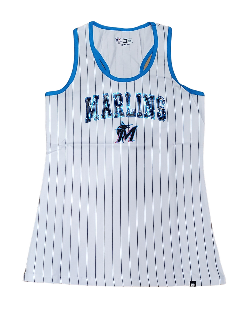 New Era MLB Women's Miami Marlins Pinstripe Sequin Tank Top