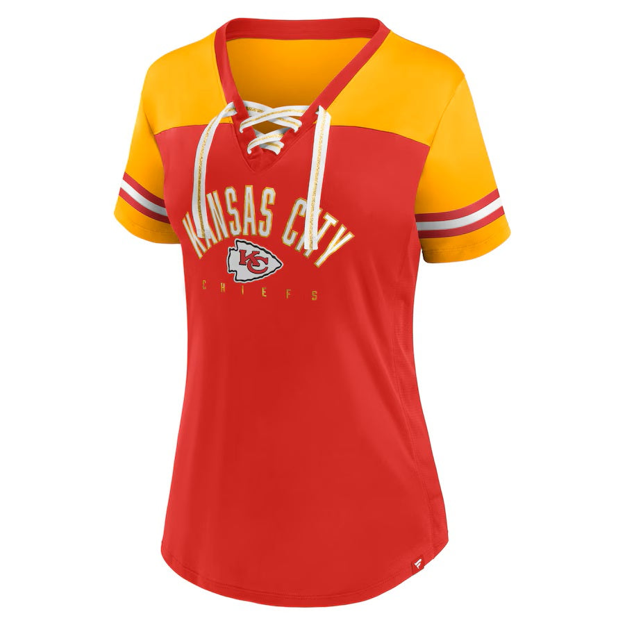 NFL Women's Kansas City Chiefs Blitz & Glam Lace-Up V-Neck Jersey T-Shirt