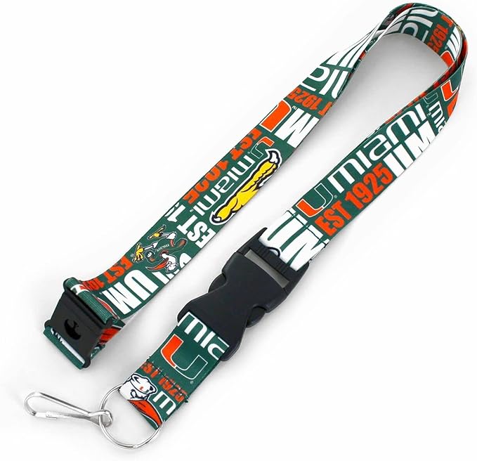 Aminco NCAA Miami Hurricanes Dynamic Lanyard Keychain Badge Holder With Safety Clip