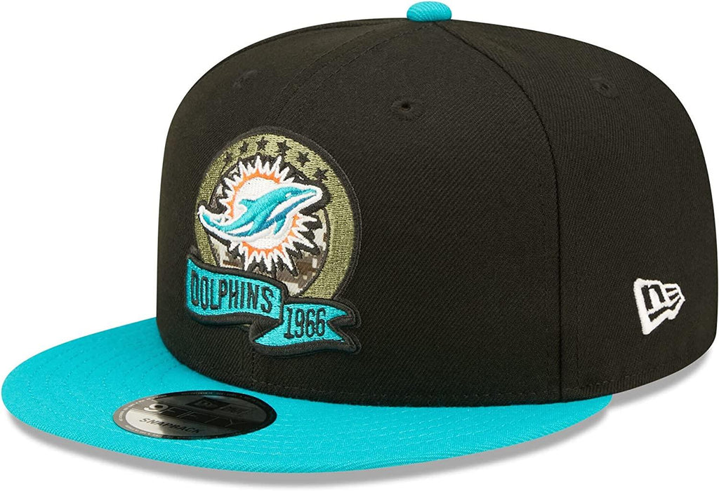 New Era NFL Men's Miami Dolphins 2022 Salute To Service 9FIFTY Snapback Hat Black/Aqua OSFA