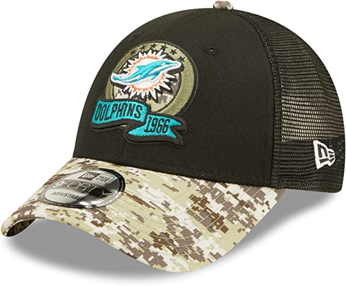 New Era NFL Men's Miami Dolphins 2022 Salute To Service 9Forty Snapback Adjustable Hat Black/Digital Camo
