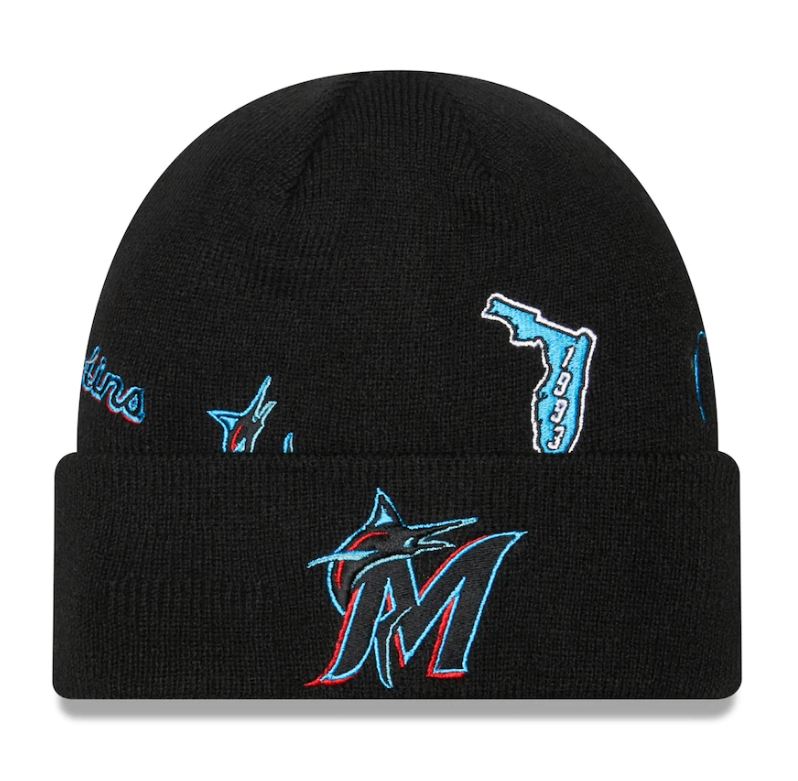 New Era MLB Men's Miami Marlins Identity Cuffed Knit Beanie Black OSFM