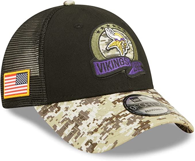New Era NFL Men's Minnesota Vikings 2022 Salute To Service 9Forty Snapback Adjustable Hat Black/Digital Camo