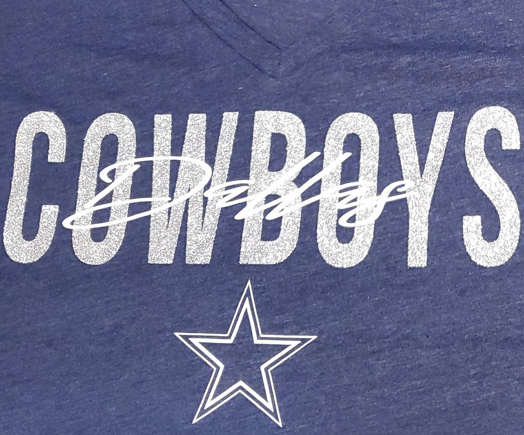 Starter NFL Women's Dallas Cowboys Glitter Wordmark V-Neck