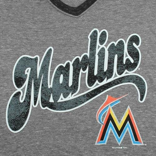 Miami Marlins Women Top Size Small Gray Distressed Logo T Shirt