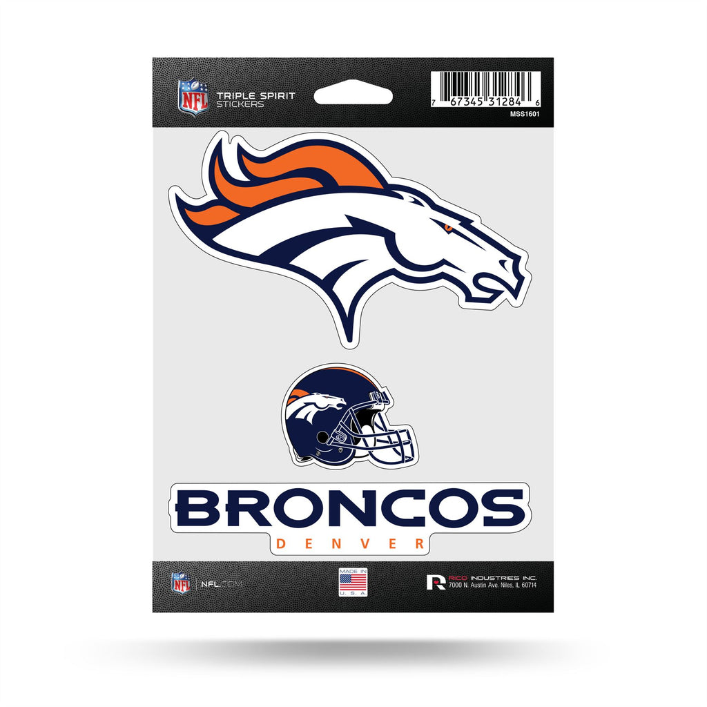 Rico NFL Denver Broncos Triple Spirit Stickers 3 Pack Team Decals