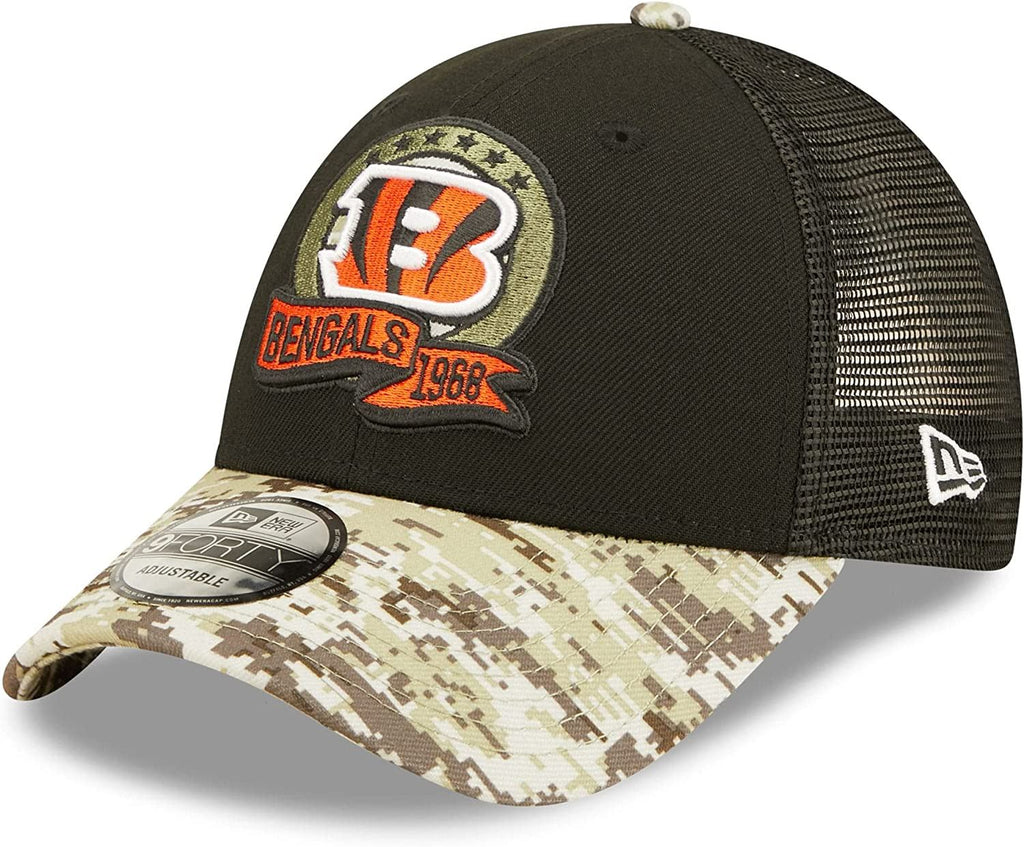 New Era NFL Men's Cincinnati Bengals 2022 Salute To Service 9Forty Snapback Adjustable Hat Black/Digital Camo