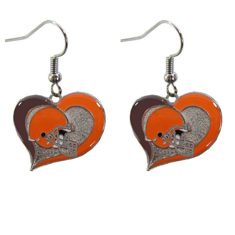 Aminco NFL Women's Cleveland Browns Swirl Heart Earrings