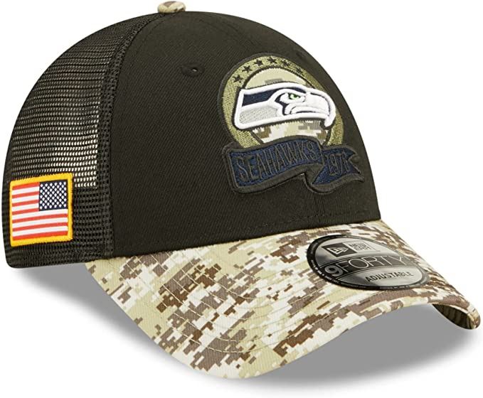 New Era NFL Men's Seattle Seahawks 2022 Salute To Service 9Forty Snapback Adjustable Hat Black/Digital Camo