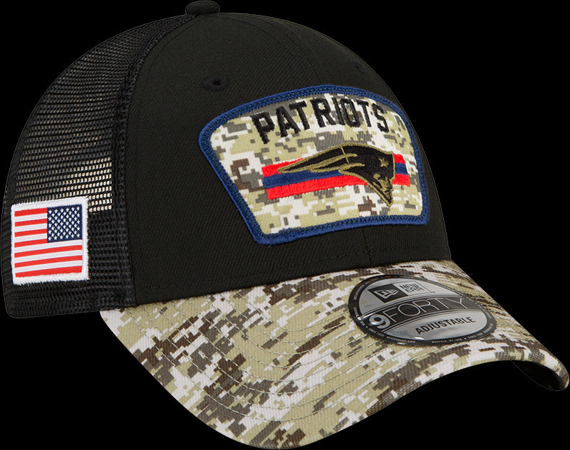 New Era NFL Men's New England Patriots 2021 Salute To Service 9Forty Snapback Adjustable Hat Black/Digital Cam