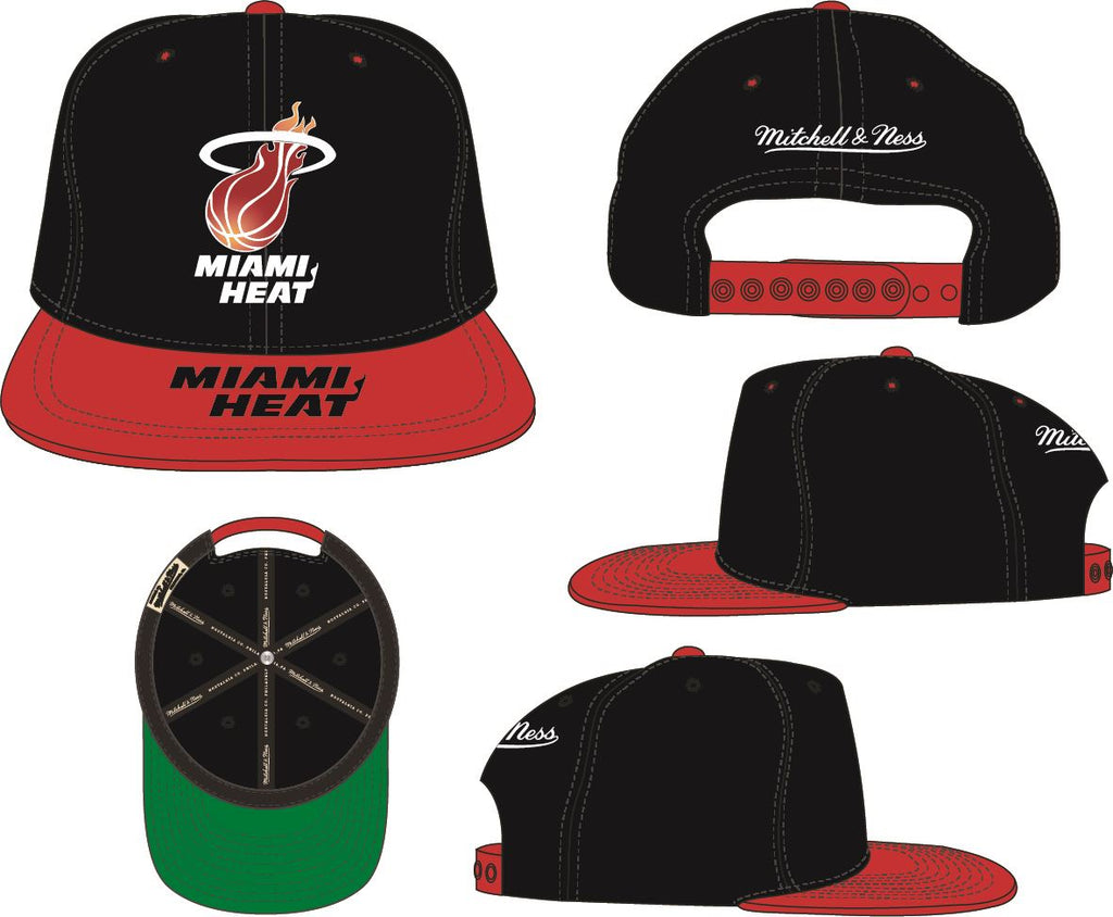Mitchell & Ness NBA Men's Miami Heat Logo Bill Snapback Adjustable Hat Black/Red