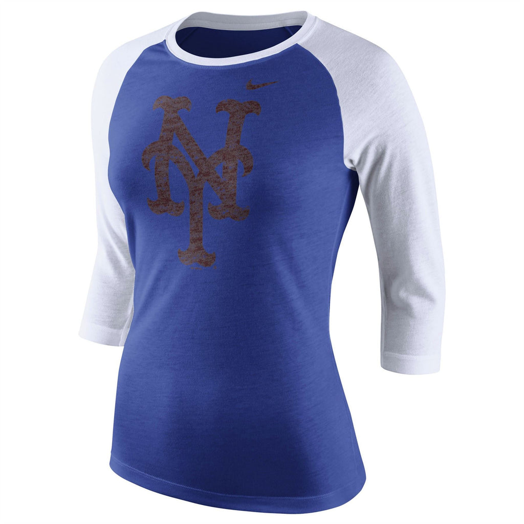 Nike MLB Women's New York Mets Logo Tri-Blend Three-Quarter Sleeve Raglan T-Shirt