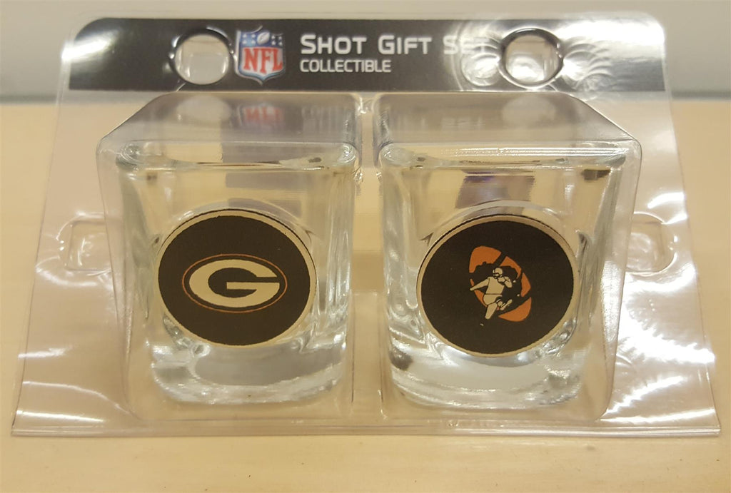 Great American Products NFL Green Bay Packers 2-Pack Metal Emblem Square Shot Glass 2oz