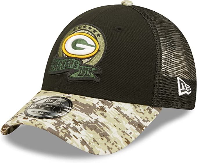 New Era NFL Men's Green Bay Packers 2022 Salute To Service 9Forty Snapback Adjustable Hat Black/Digital Camo