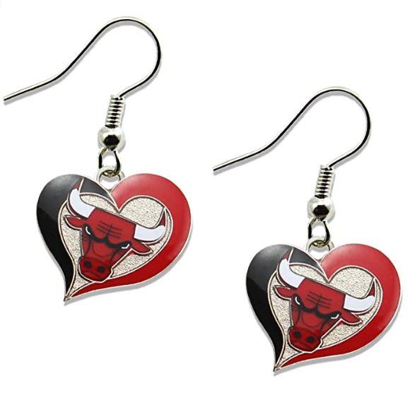Aminco NBA Women's Chicago Bulls Swirl Heart Earrings