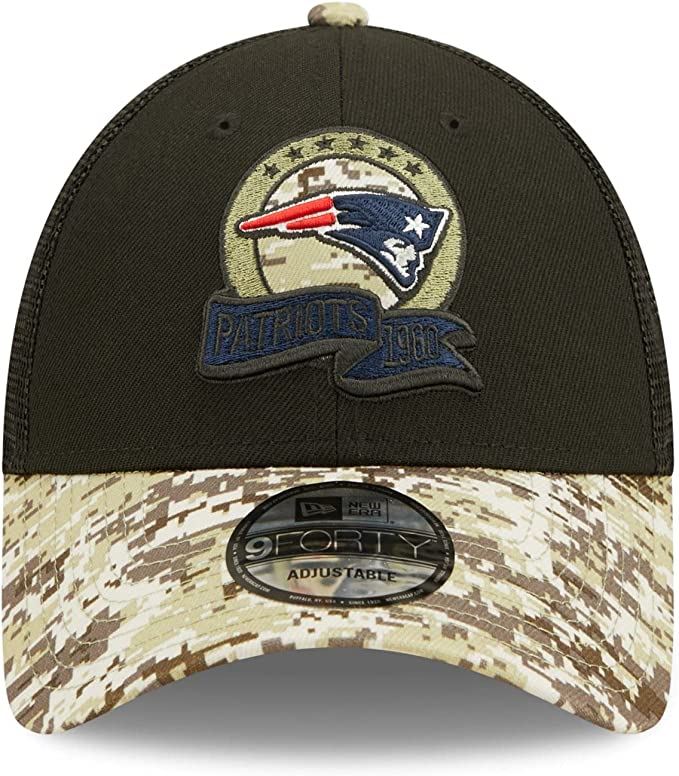 New Era NFL Men's New England Patriots 2022 Salute To Service 9Forty Snapback Adjustable Hat Black/Digital Camo