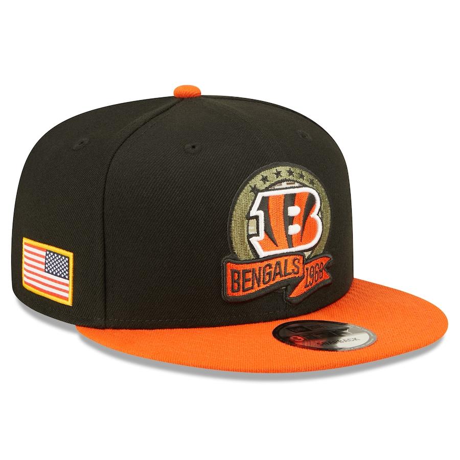 New Era NFL Men's Cincinnati Bengals 2022 Salute To Service 9FIFTY Snapback Hat Black/Orange One Size