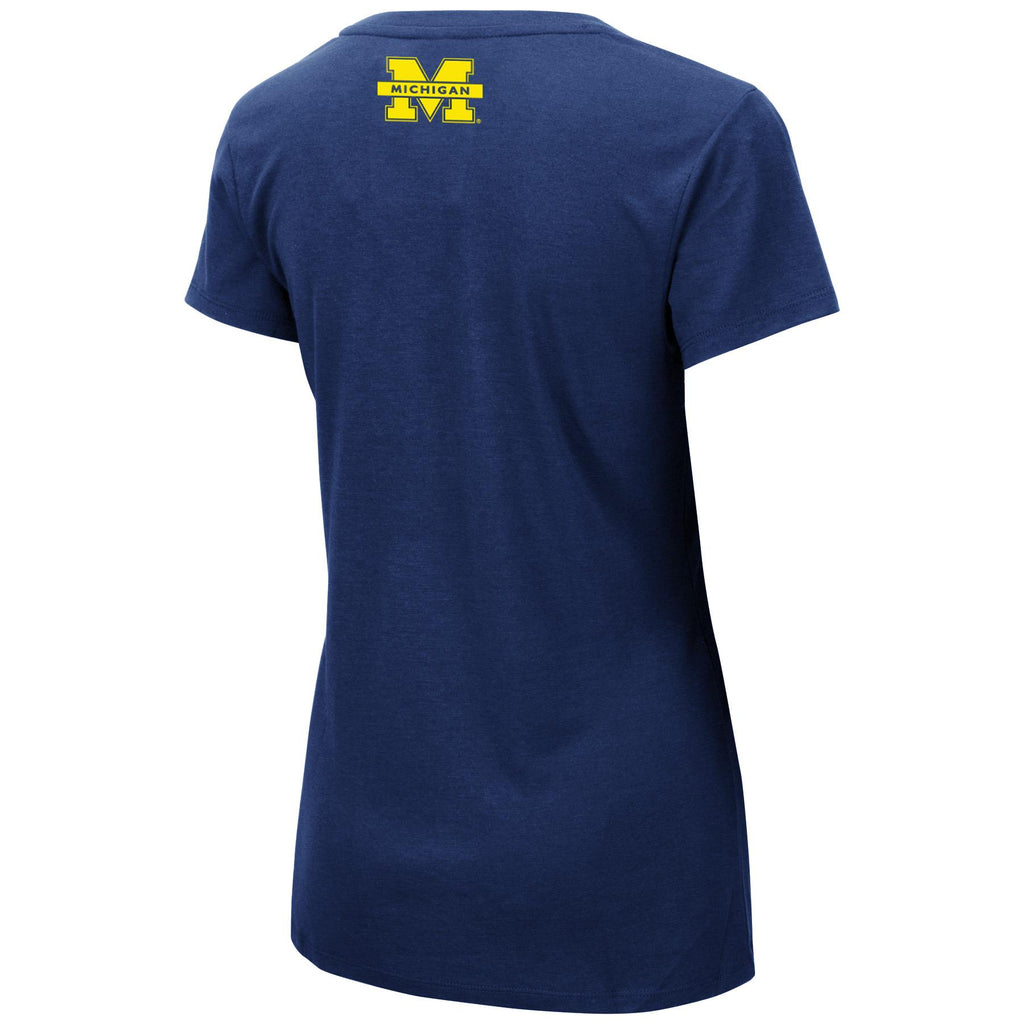 Colosseum NCAA Womens Michigan Wolverines Rose T-Shirt V-Neck Blue