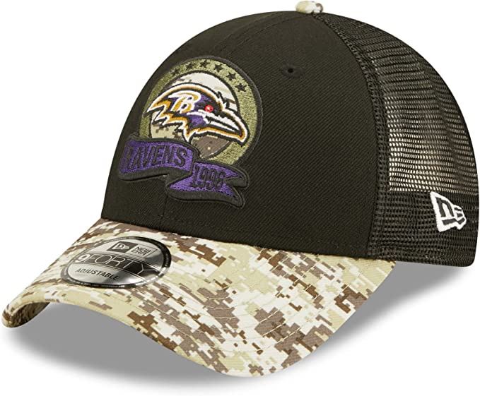 New Era NFL Men's Baltimore Ravens 2022 Salute To Service 9Forty Snapback Adjustable Hat Black/Digital Camo