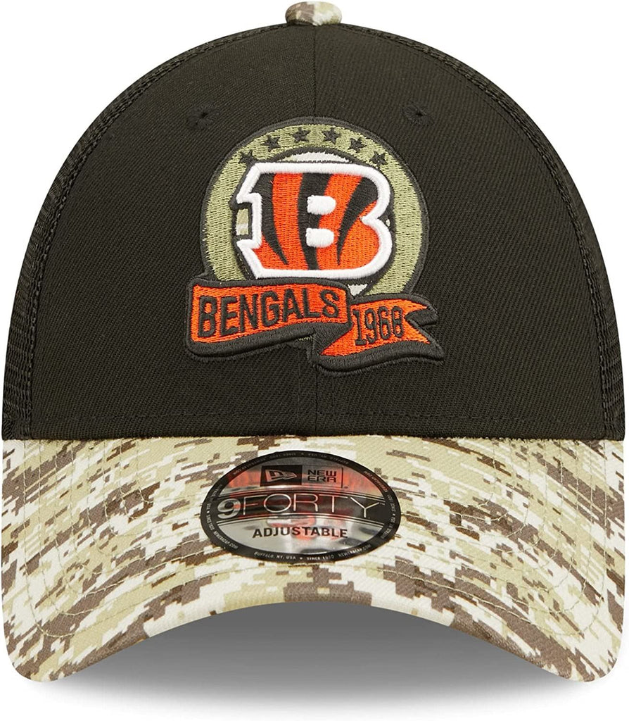 New Era NFL Men's Cincinnati Bengals 2022 Salute To Service 9Forty Snapback Adjustable Hat Black/Digital Camo