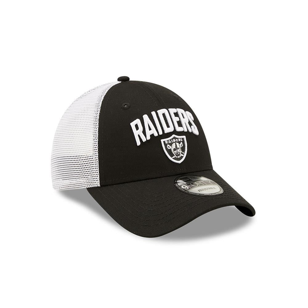 New Era NFL Men’s Las Vegas Raiders Team Title 9FORTY Adjustable Snapback Trucker Hat Black/White
