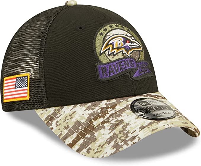 New Era NFL Men's Baltimore Ravens 2022 Salute To Service 9Forty Snapback Adjustable Hat Black/Digital Camo