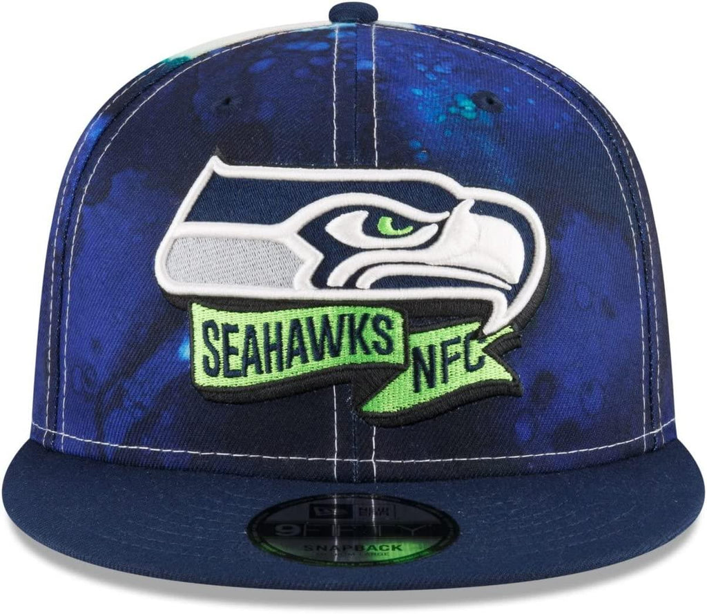 New Era NFL Men's Seattle Seahawks 2022 Sideline 9FIFTY Ink Dye Snapback Hat Navy OSFM