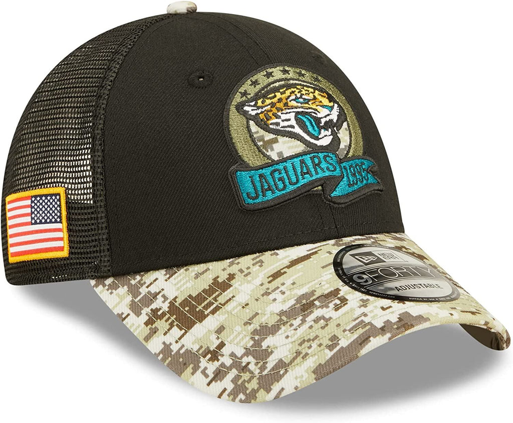 New Era NFL Men's Jacksonville Jaguars 2022 Salute To Service 9Forty Snapback Adjustable Hat Black/Digital Camo