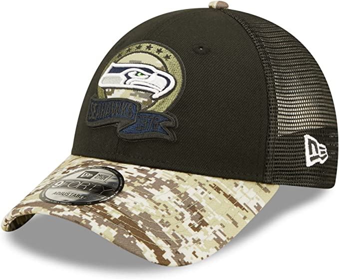 New Era NFL Men's Seattle Seahawks 2022 Salute To Service 9Forty Snapback Adjustable Hat Black/Digital Camo