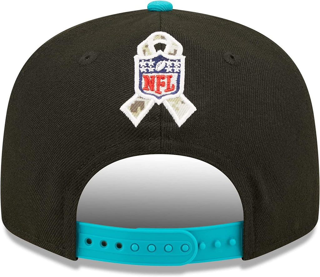 New Era NFL Men's Miami Dolphins 2022 Salute To Service 9FIFTY Snapback Hat Black/Aqua OSFA