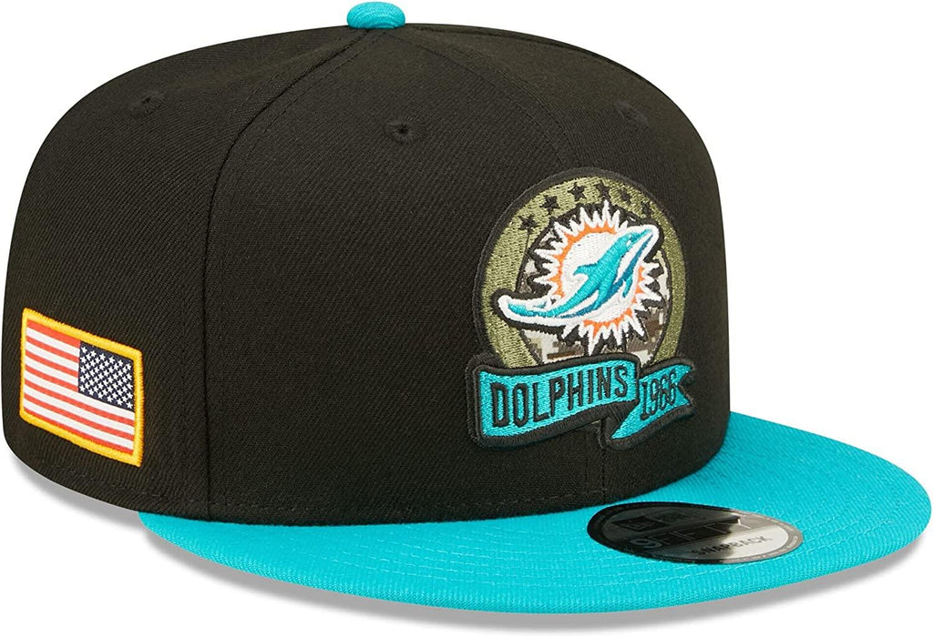 New Era NFL Men's Miami Dolphins 2022 Salute To Service 9FIFTY Snapback Hat Black/Aqua OSFA