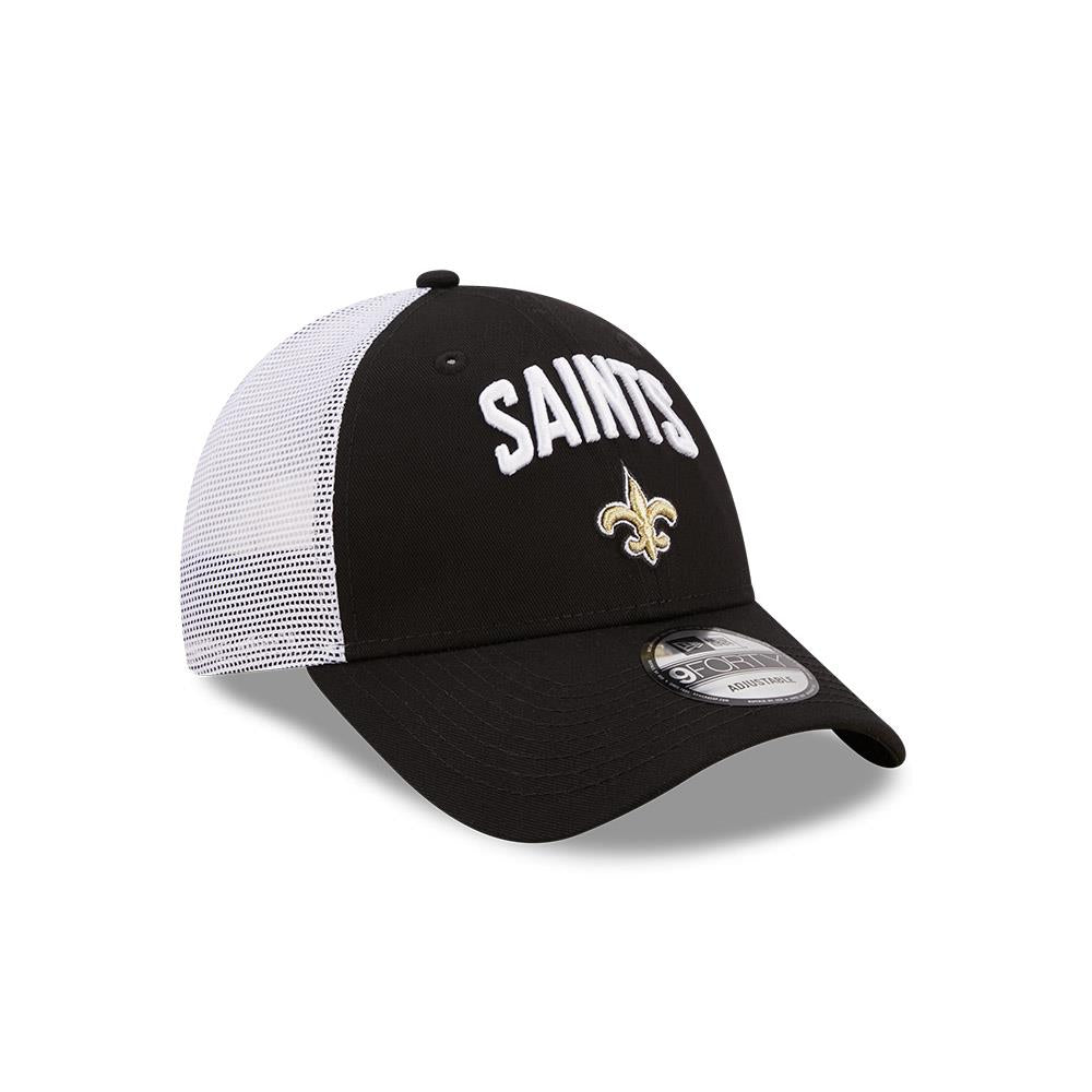 New Era NFL Men’s New Orleans Saints Team Title 9FORTY Adjustable Snapback Trucker Hat Black/White
