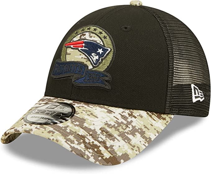 New Era NFL Men's New England Patriots 2022 Salute To Service 9Forty Snapback Adjustable Hat Black/Digital Camo