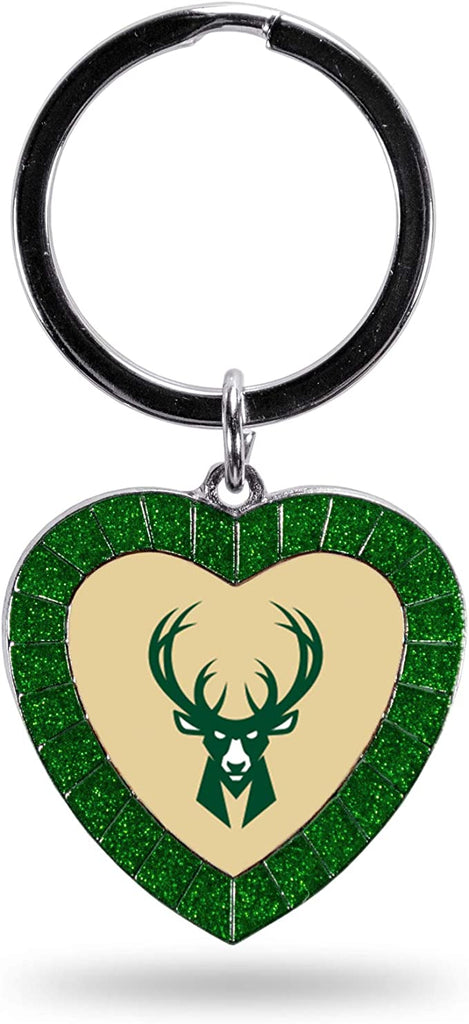 Rico NBA Milwaukee Bucks Rhinestone Heart Colored Keychain