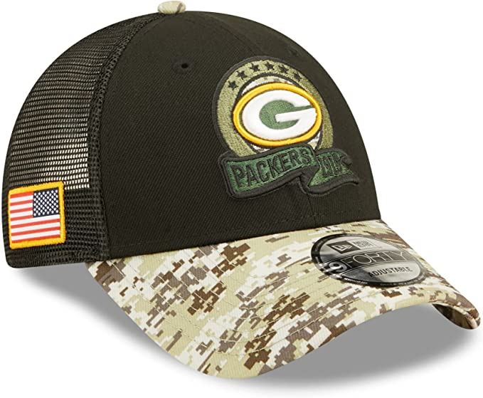 New Era NFL Men's Green Bay Packers 2022 Salute To Service 9Forty Snapback Adjustable Hat Black/Digital Camo