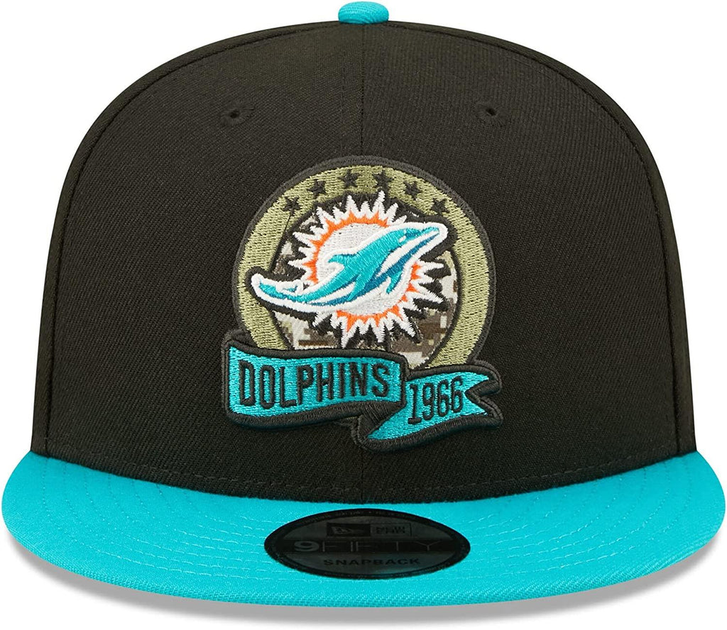 New Era NFL Men's Miami Dolphins 2022 Salute To Service 9FIFTY Snapback Hat Black/Aqua OSFA