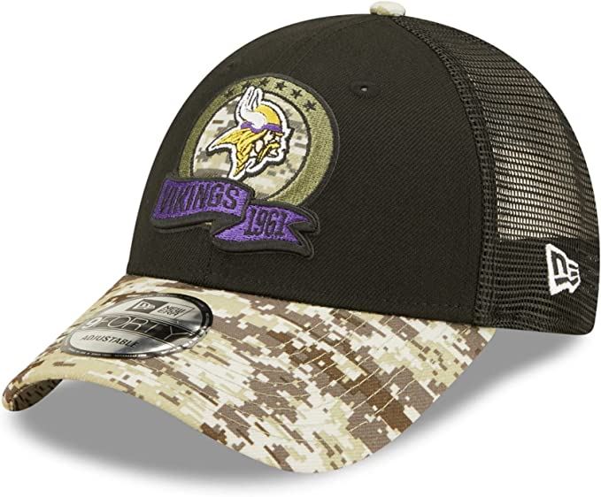 New Era NFL Men's Minnesota Vikings 2022 Salute To Service 9Forty Snapback Adjustable Hat Black/Digital Camo