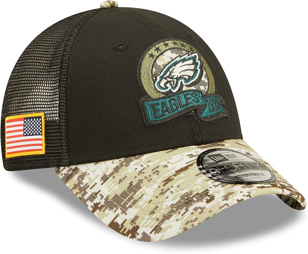 New Era NFL Men's Philadelphia Eagles 2022 Salute To Service 9Forty Snapback Adjustable Hat Black/Digital Camo