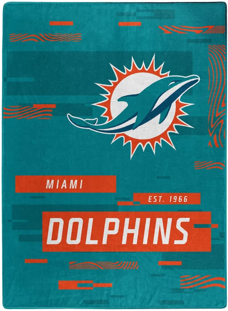 The Northwest NFL Miami Dolphins Digitize Design Royal Plush Raschel Blanket