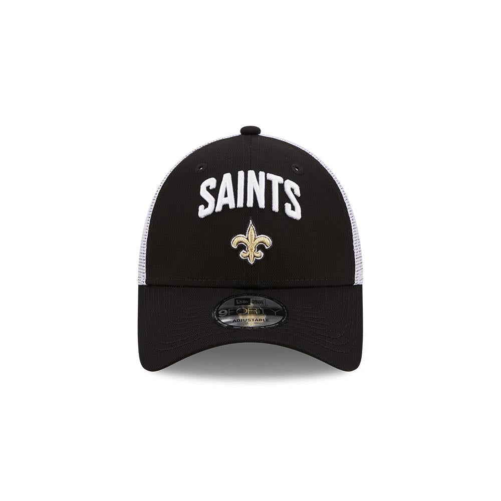 New Era NFL Men’s New Orleans Saints Team Title 9FORTY Adjustable Snapback Trucker Hat Black/White