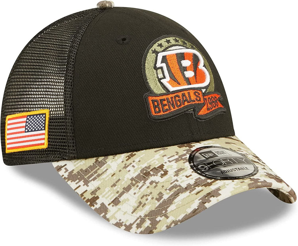 New Era NFL Men's Cincinnati Bengals 2022 Salute To Service 9Forty Snapback Adjustable Hat Black/Digital Camo