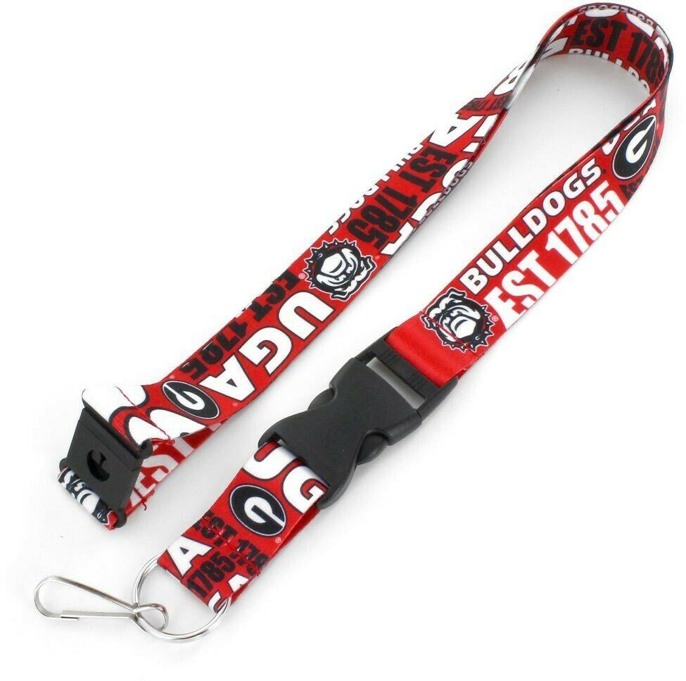Aminco NCAA Georgia Bulldogs Dynamic Lanyard Keychain Badge Holder With Safety Clip