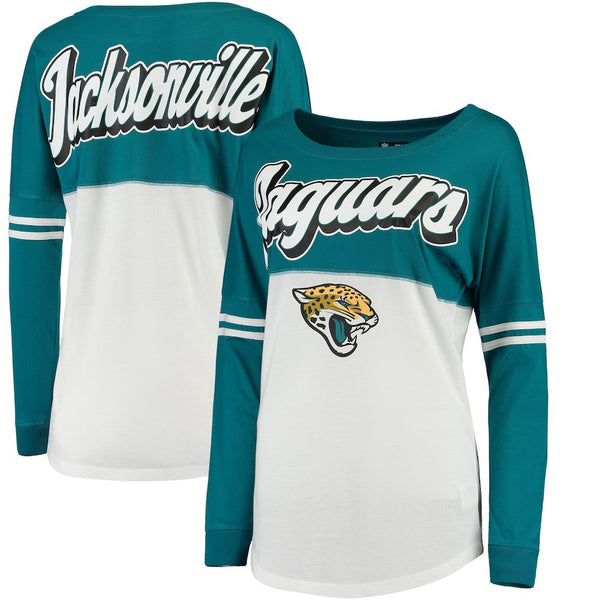 Jacksonville Jaguars New Era Women's Athletic Varsity Lace-Up V-Neck Long  Sleeve T-Shirt - White/