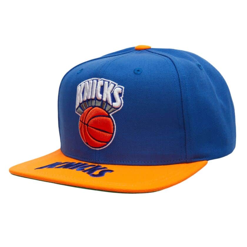Mitchell & Ness NBA Men's New York Knicks Logo Bill Snapback Adjustable Hat Royal/Orange