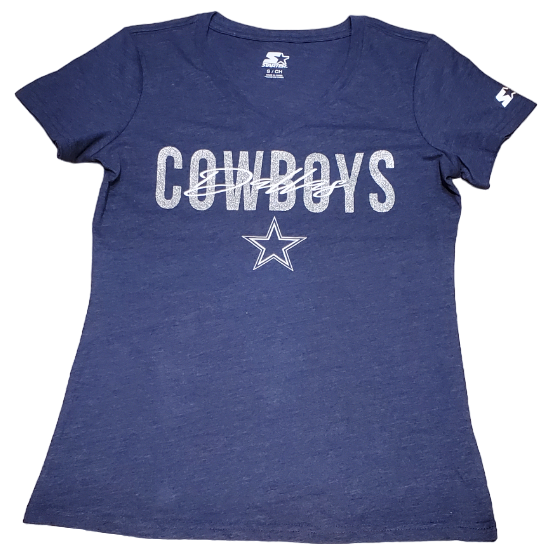 Starter NFL Women's Dallas Cowboys Glitter Wordmark V-Neck