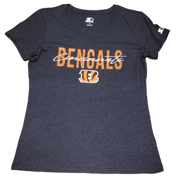 Starter NFL Women's Cincinnati Bengals Glitter Wordmark V-Neck