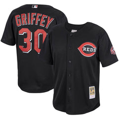 Mitchell & Ness MLB Men's Cincinnati Reds Ken Griffey Jr. Cooperstown Collection Mesh Batting Practice Button-Up Jersey