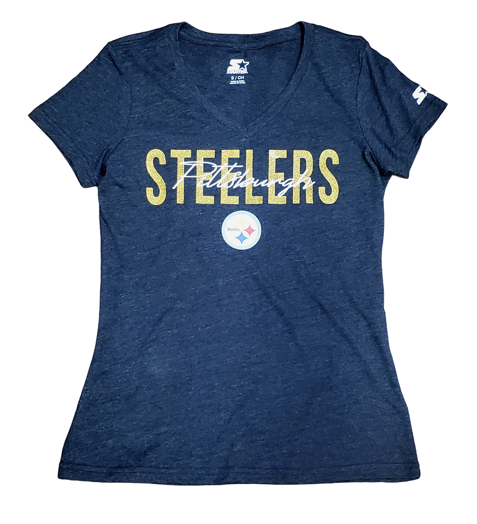 Starter NFL Women's Pittsburgh Steelers Glitter Wordmark V-Neck