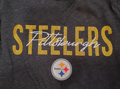Starter NFL Women's Pittsburgh Steelers Glitter Wordmark V-Neck